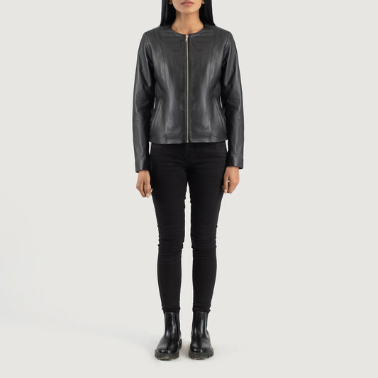 Elixir Black Collarless Leather Jacket Minimalist & Modern Edge