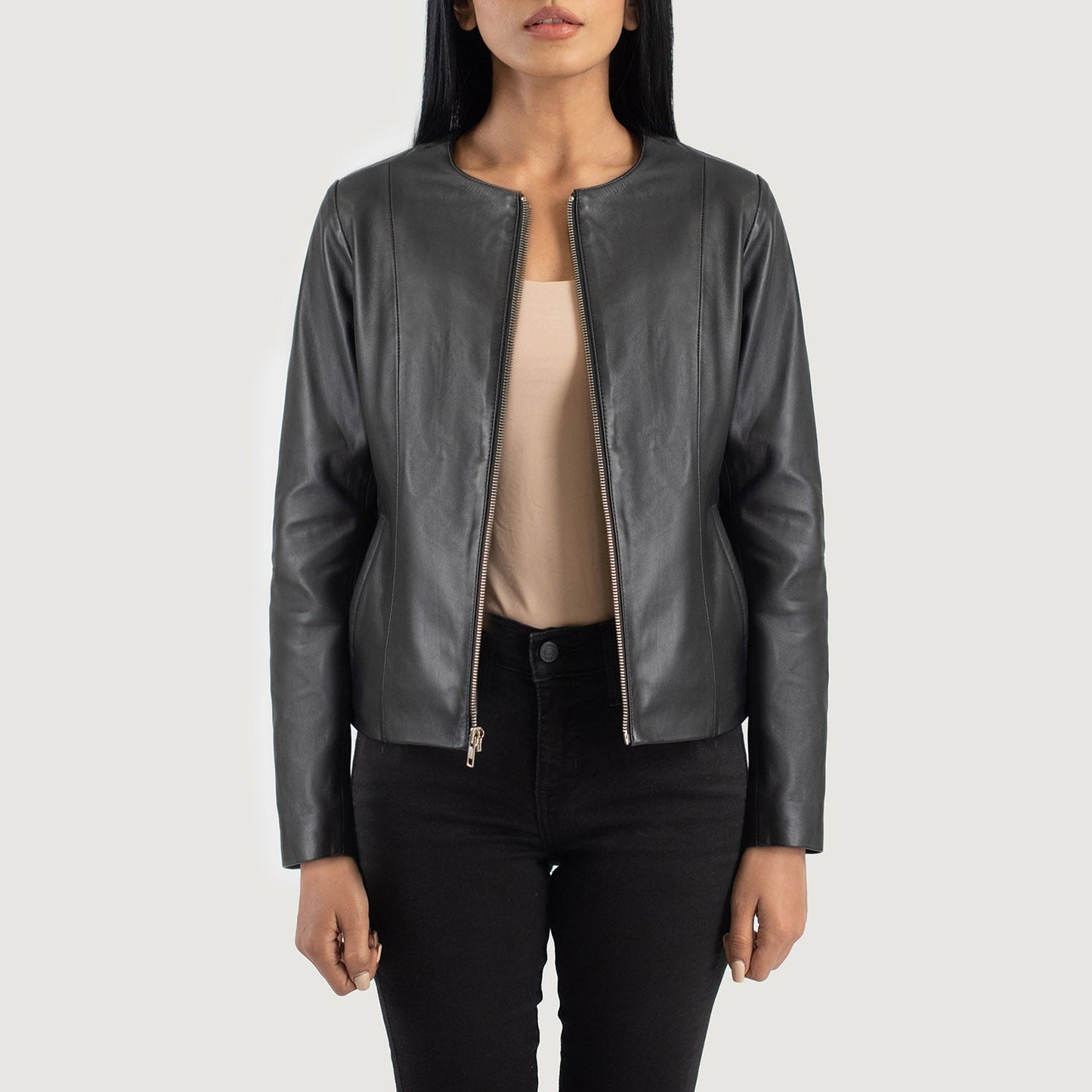 Elixir Black Collarless Leather Jacket Minimalist & Modern Edge