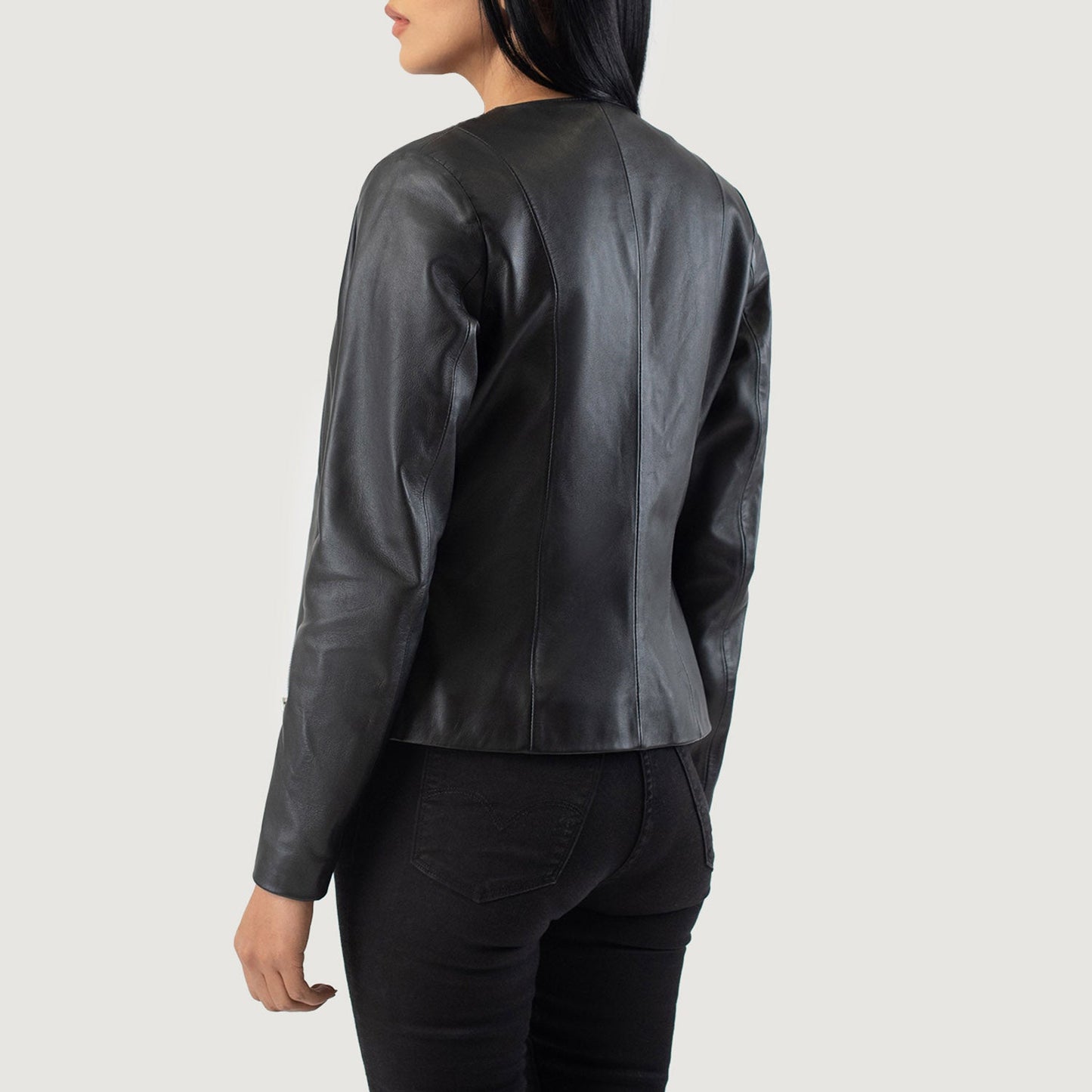 Elixir Black Collarless Leather Jacket Minimalist & Modern Edge