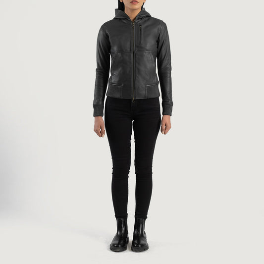 Luna Black Hooded Leather Bomber Jacket Chic, Bold & Versatile