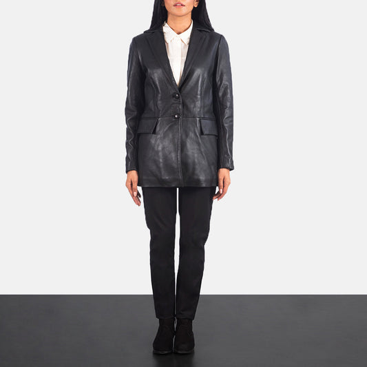 Marilyn Black Leather Blazer Elegant & Timeless Sophistication