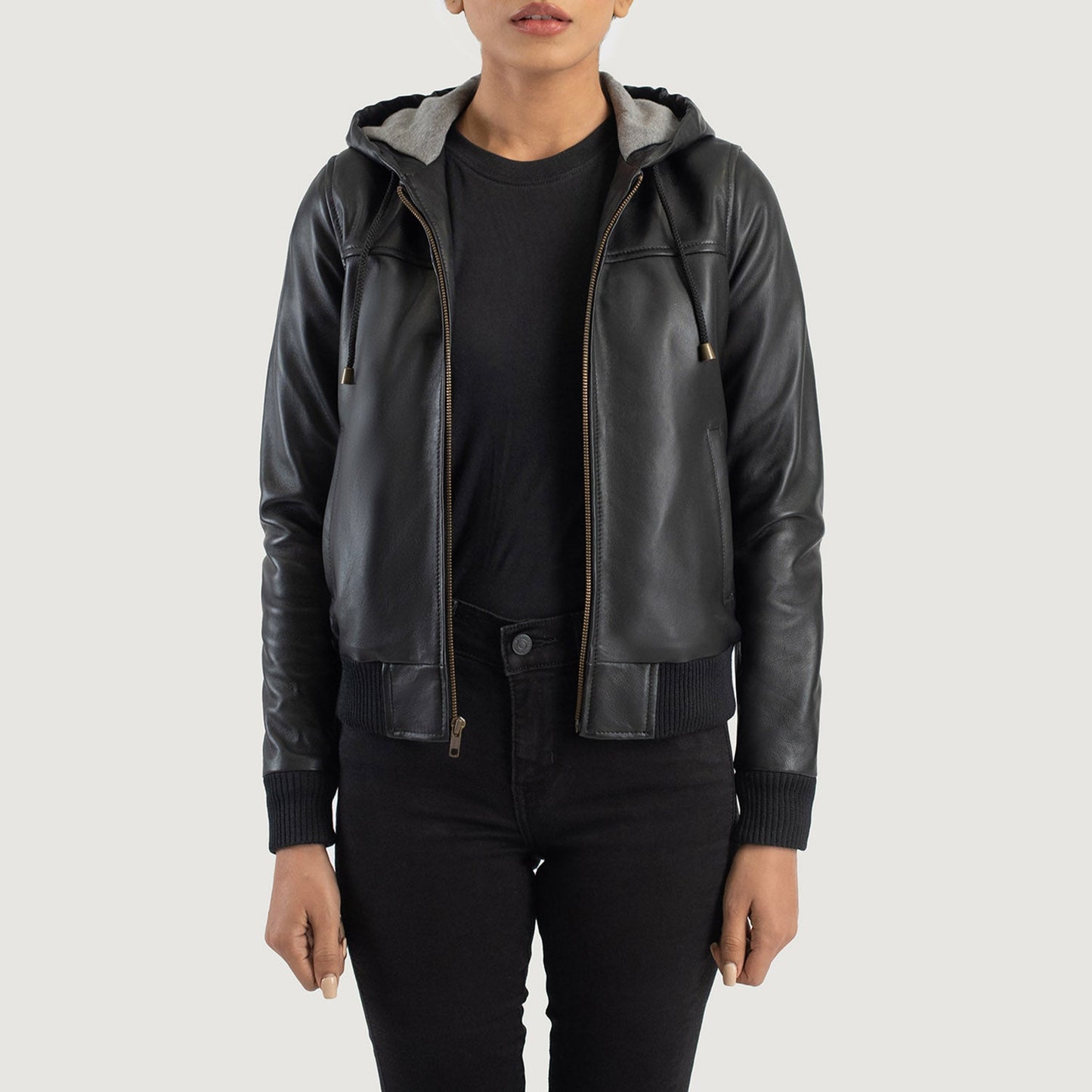 Rubella Black Hooded Leather Bomber Jacket Bold, Urban & Stylish