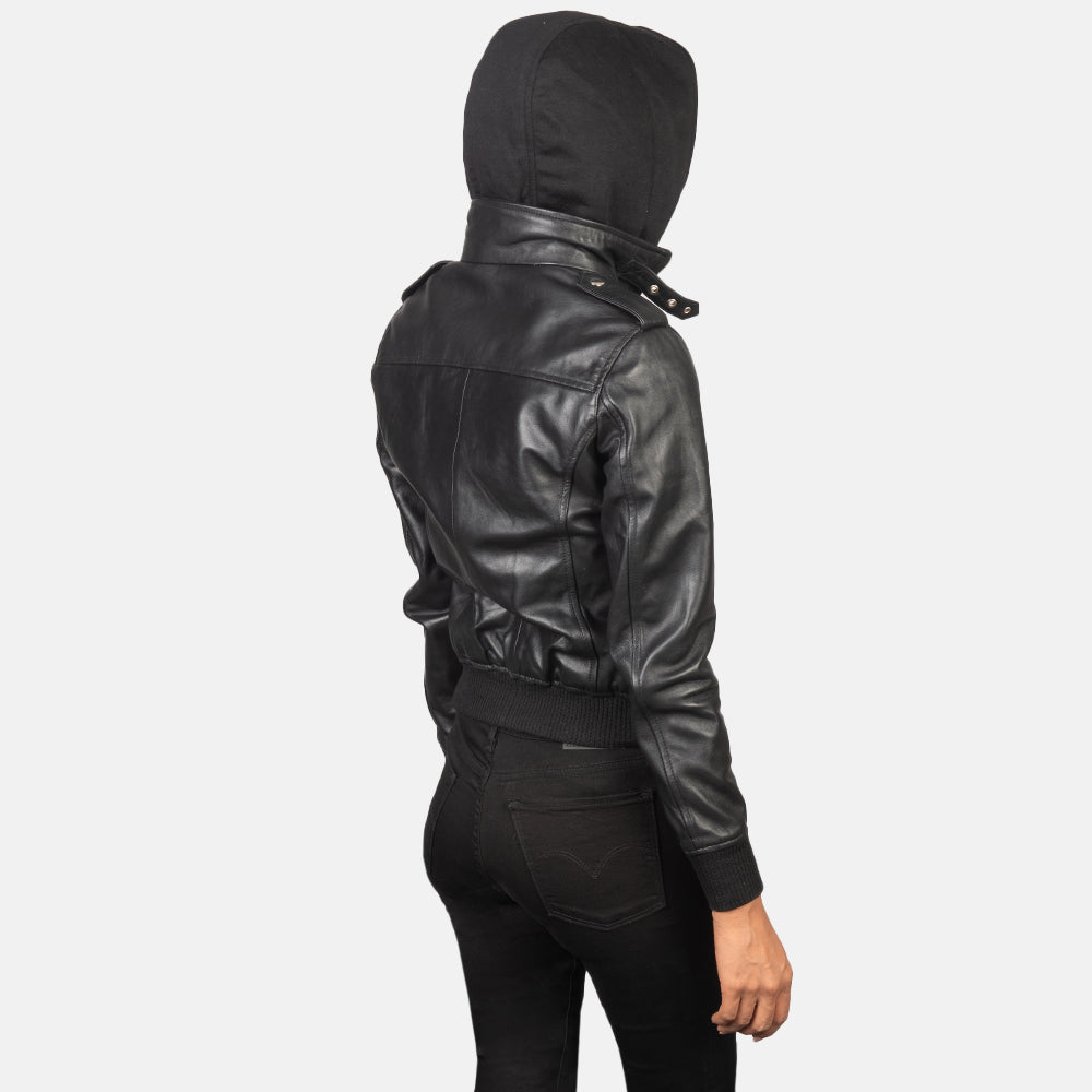 Roslyn Black Hooded Leather Bomber Jacket Bold, Stylish & Versatile