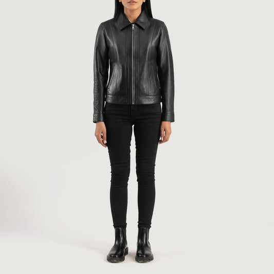 Vixen Black Classic Collar Leather Jacket Timeless & Chic Style