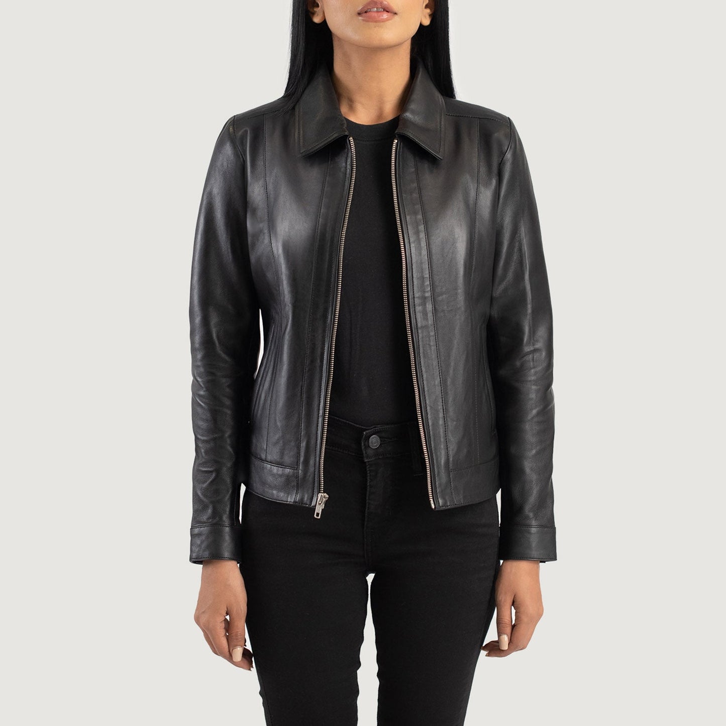 Vixen Black Classic Collar Leather Jacket Timeless & Chic Style