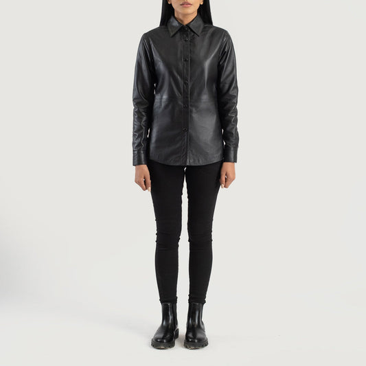 Zenith Black Leather Shirt Jacket Sleek & Versatile Outerwear