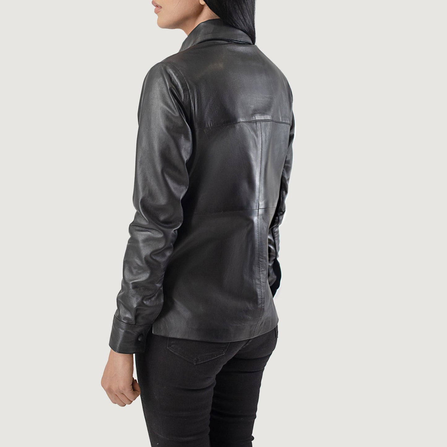 Zenith Black Leather Shirt Jacket Sleek & Versatile Outerwear