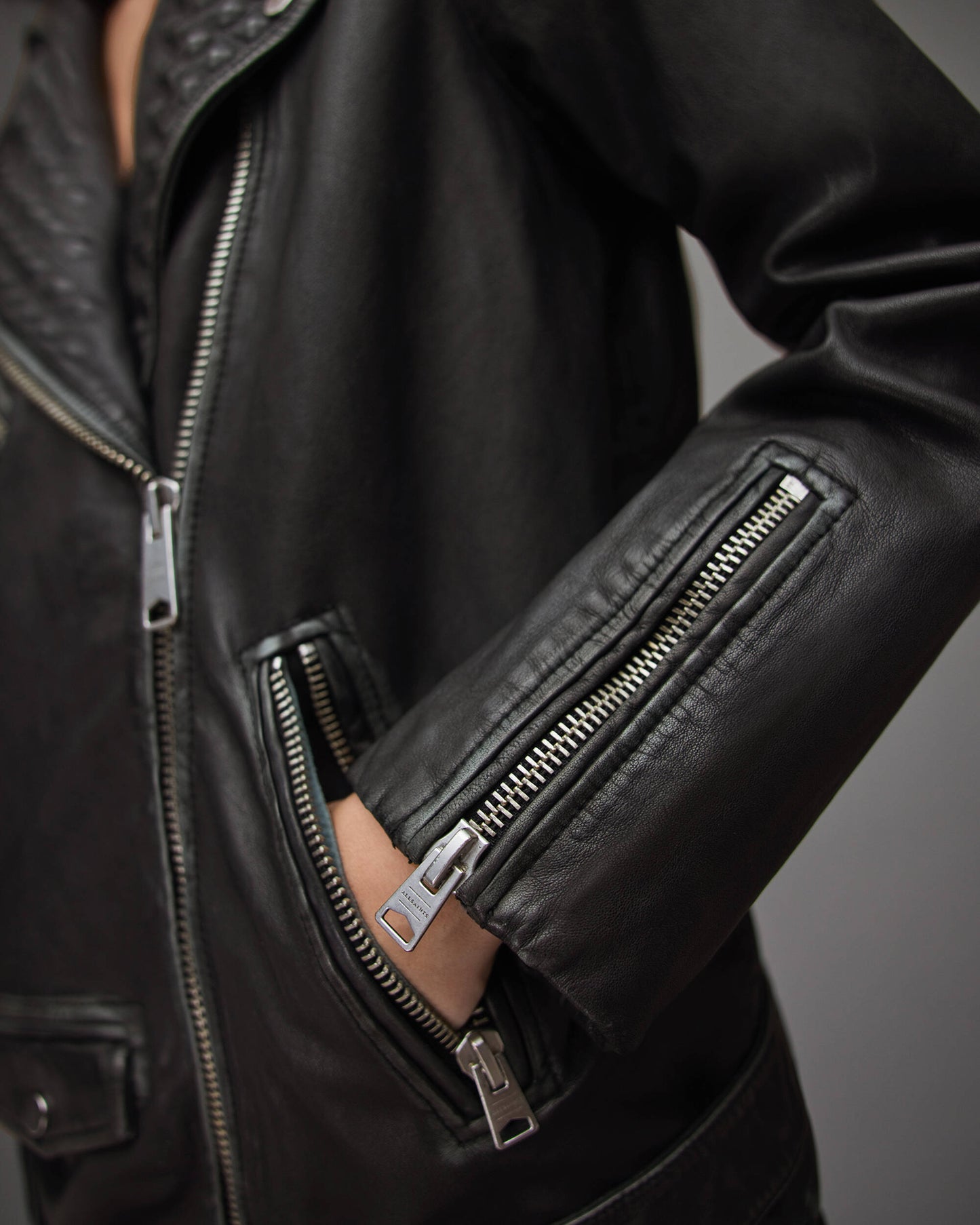 Women’s Studded Black Biker Leather Jacket With Belt