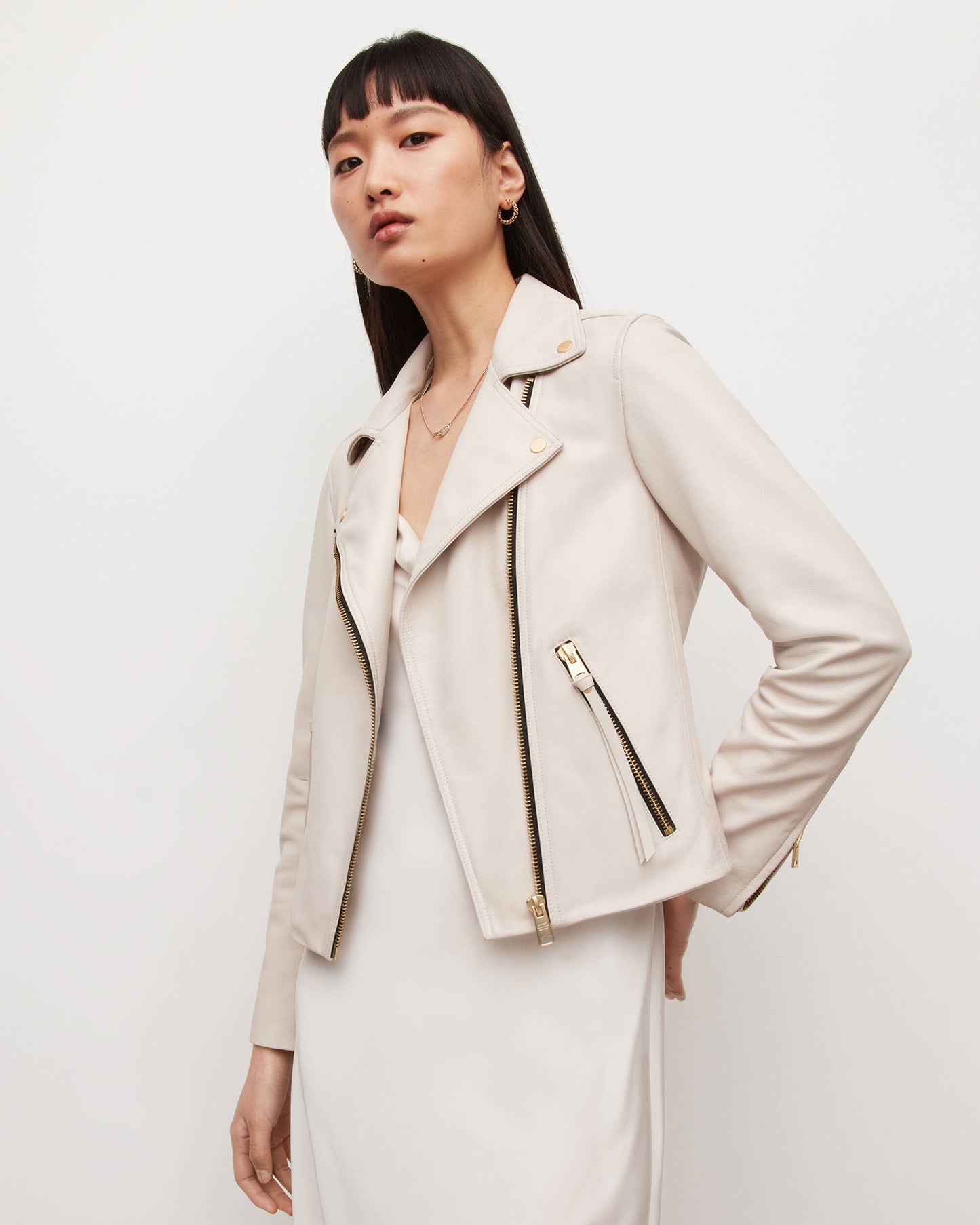 Women’s Leather Biker Jacket in Beige