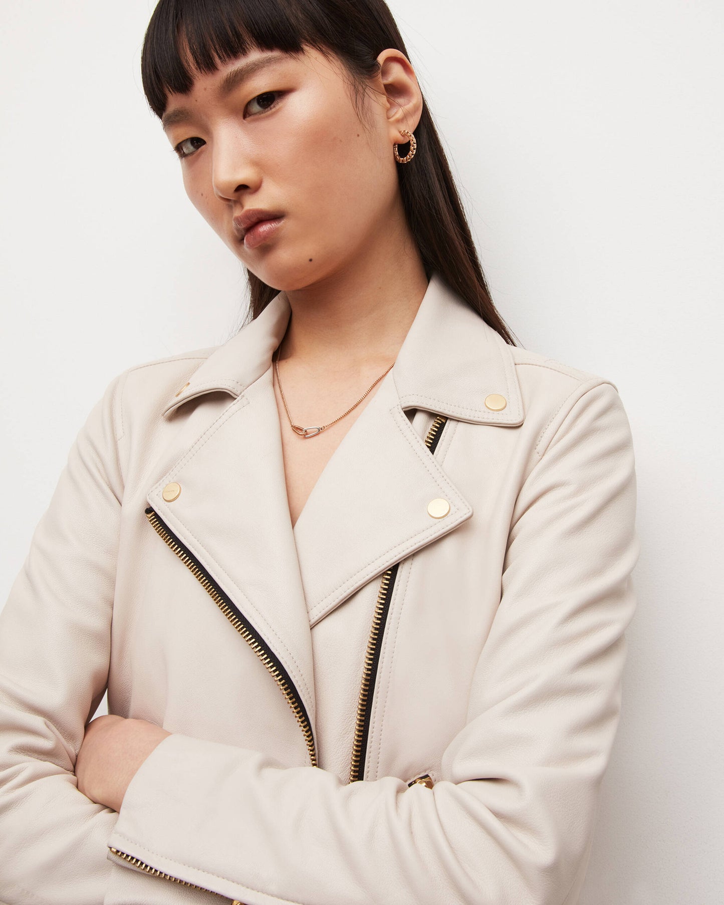 Women’s Leather Biker Jacket in Beige