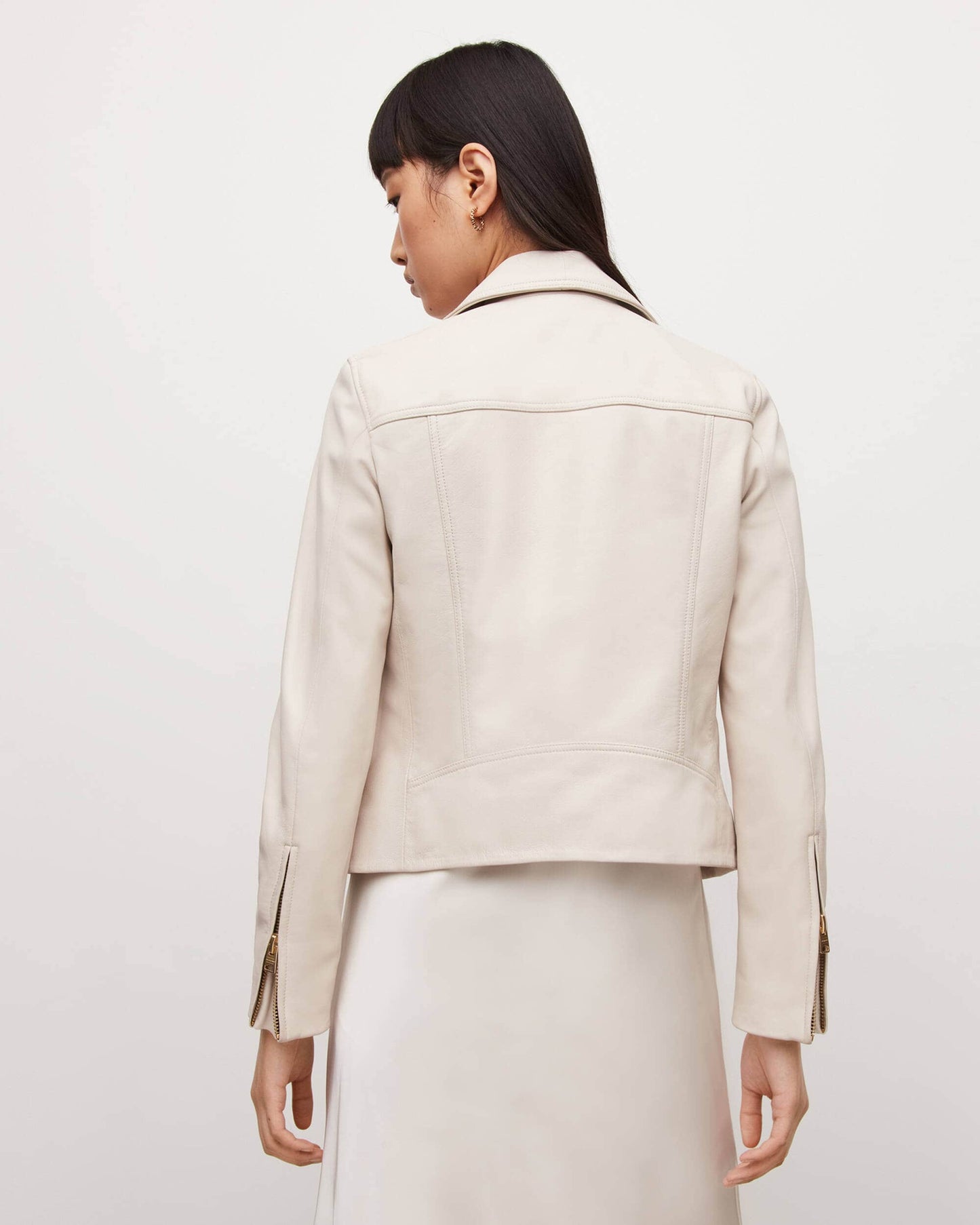 Women’s Leather Biker Jacket in Beige