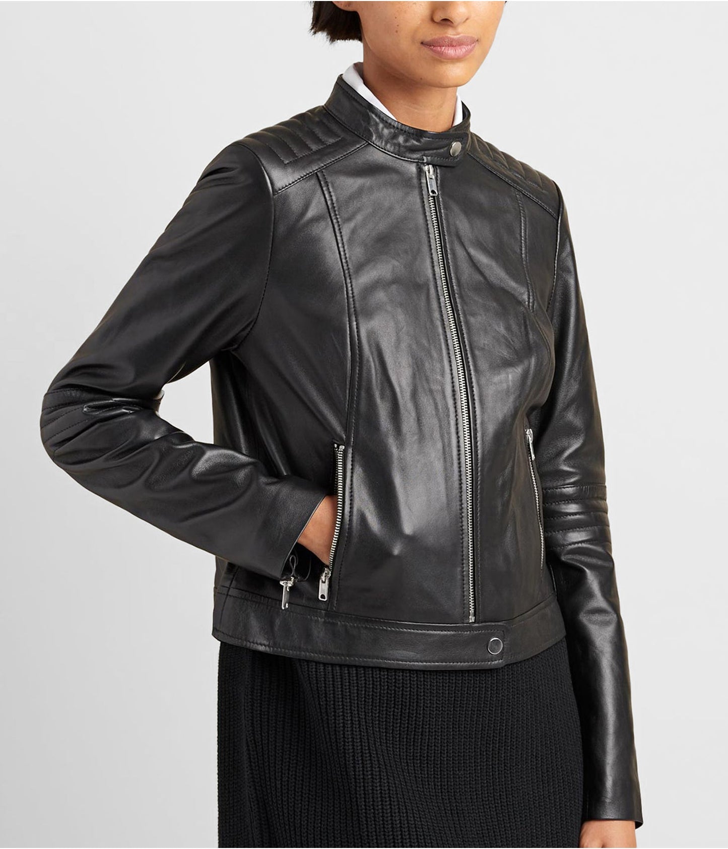 Women's Black Leather Biker Jacket