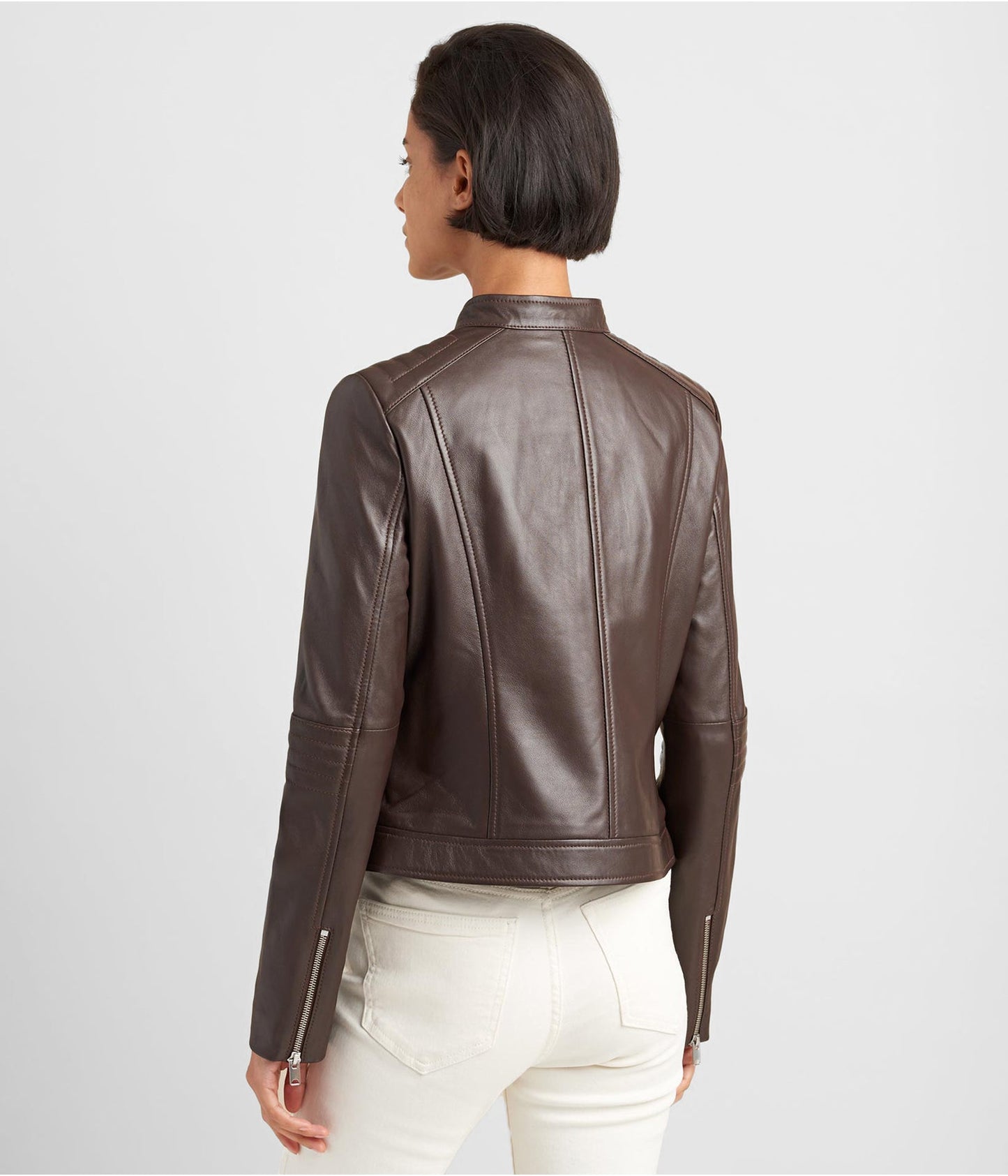 Women’s Leather Biker Jacket in Chocolate Brown
