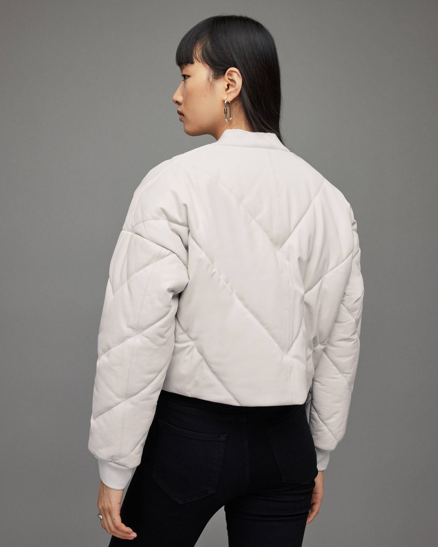 Women's White Puffer Leather Jacket - Elegant and Cozy