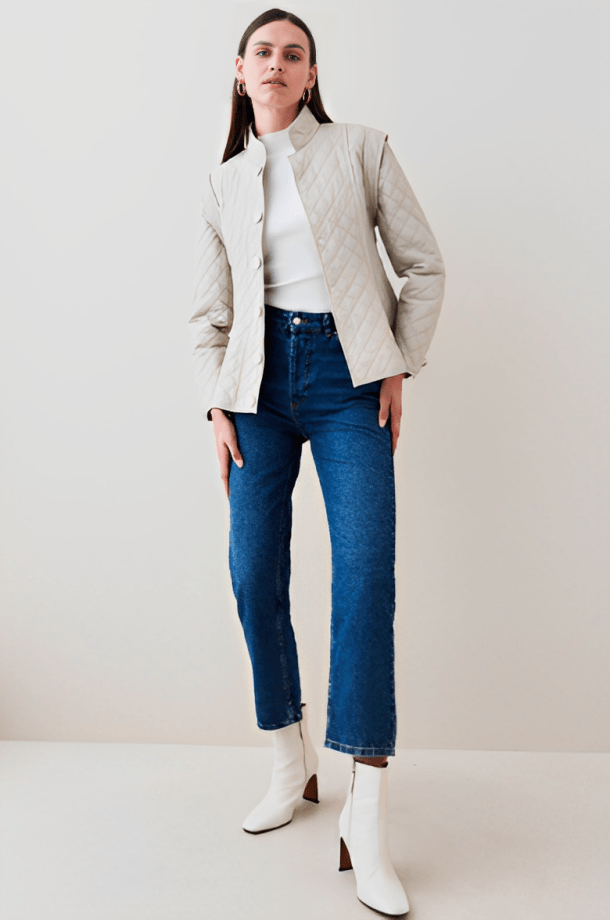 Women's Quilted Leather Jacket in White