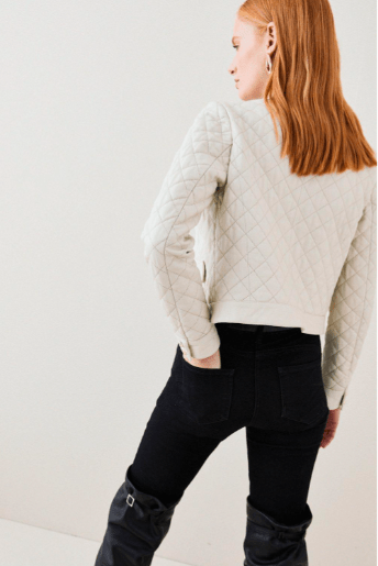 Women's Quilted Leather Trucker Jacket in White