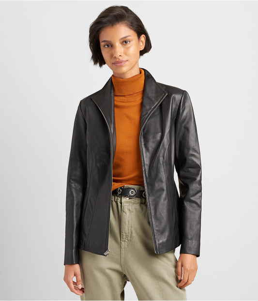 Women's Black Scuba Leather Jacket