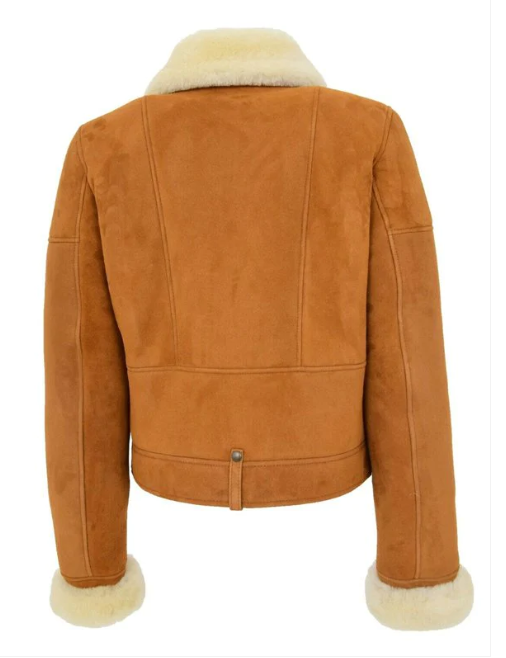 Women's Brown Sheepskin Leather Biker Jacket