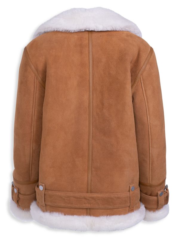 Women's Brown Suede Leather Shearling Biker Jacket