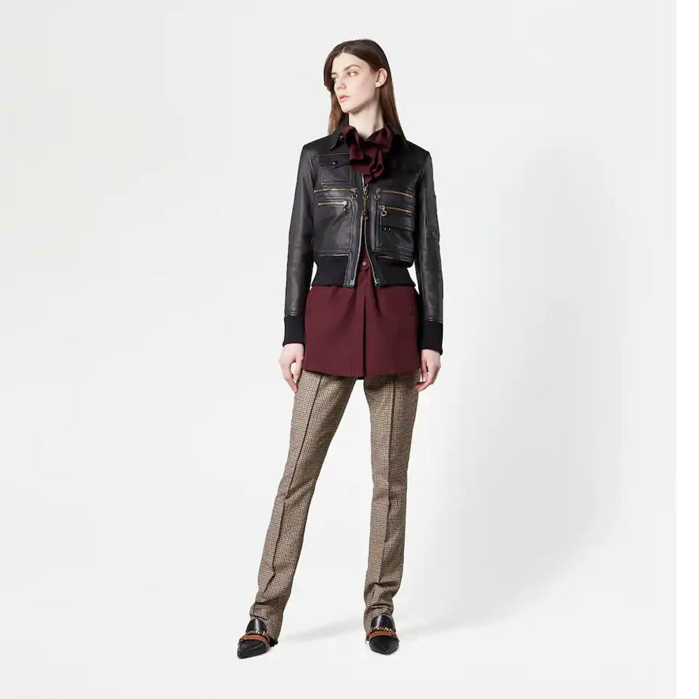 Women's Black B3 Sheepskin Aviator Motorcycle Leather Jacket