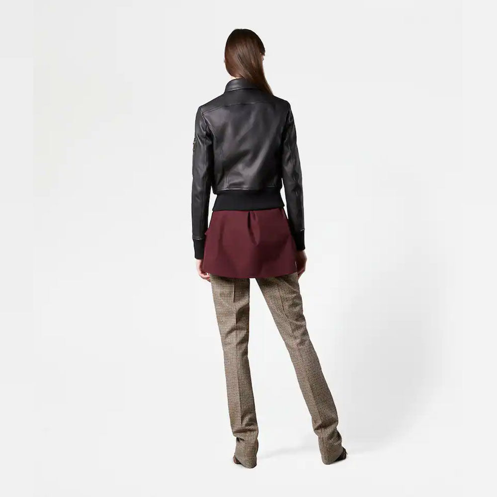 Women's Black B3 Sheepskin Aviator Motorcycle Leather Jacket