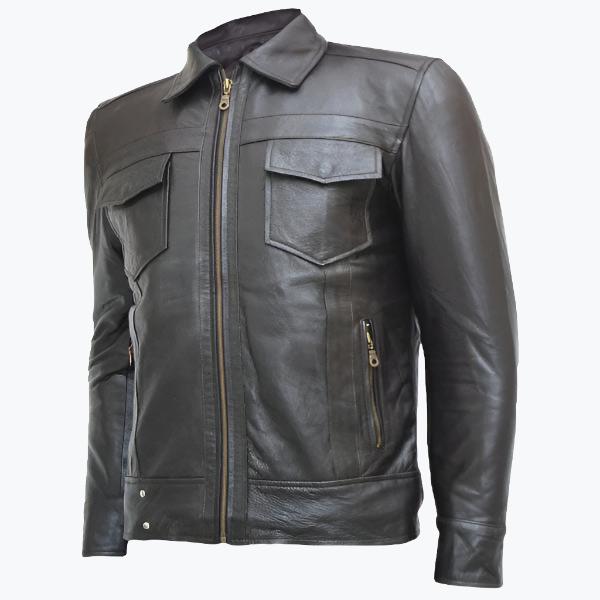 Zipper Men's Brown Leather Jacket - Top Notch