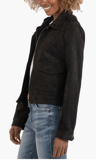 Women's Black Suede Leather Harrington Jacket