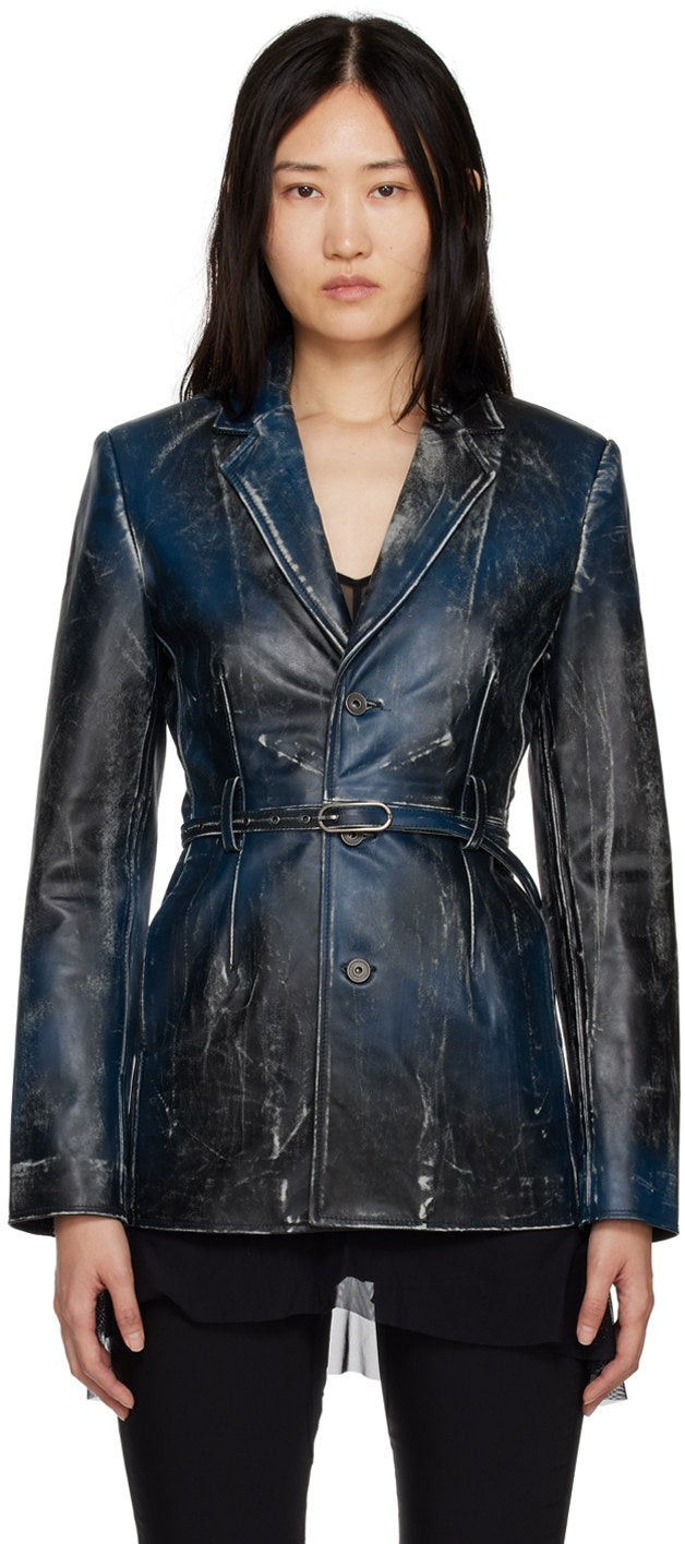 Women’s Blue Distressed Leather Blazer