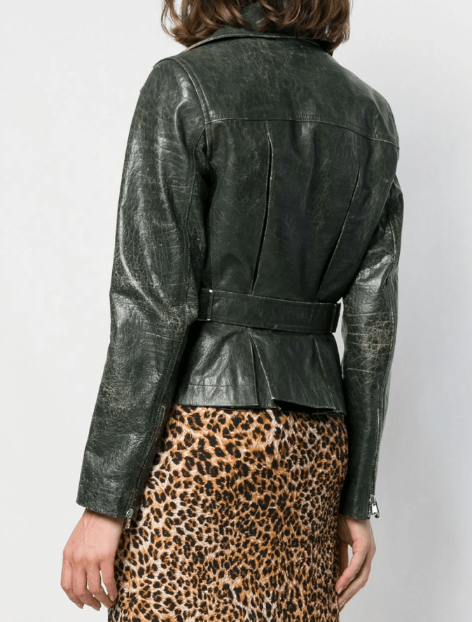 Women's Khaki Distressed Vintage Leather Jacket