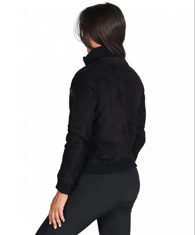 Women's Black Suede Leather Bomber Jacket