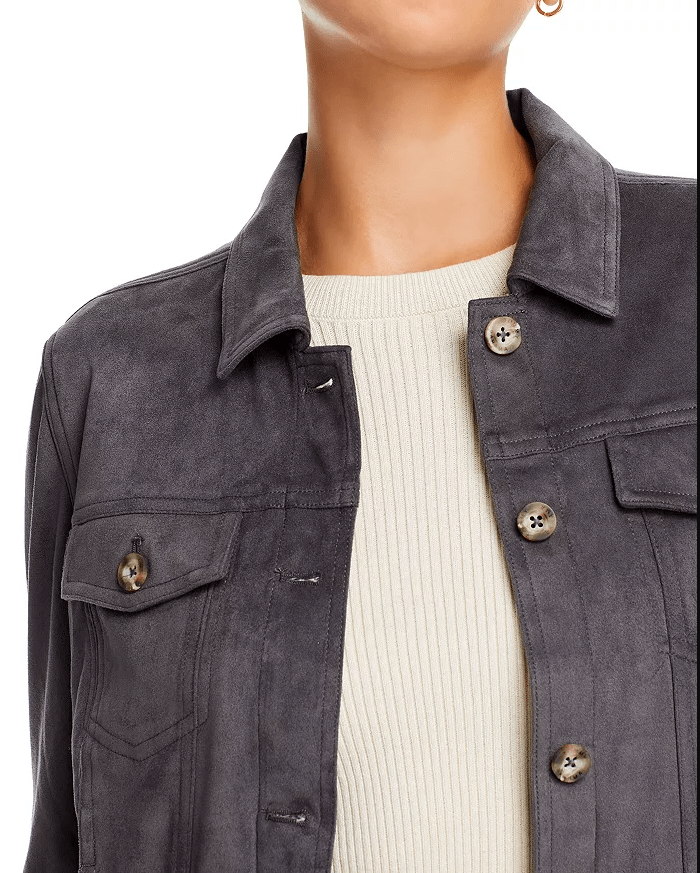 Women's Gray Suede Leather Trucker Jacket