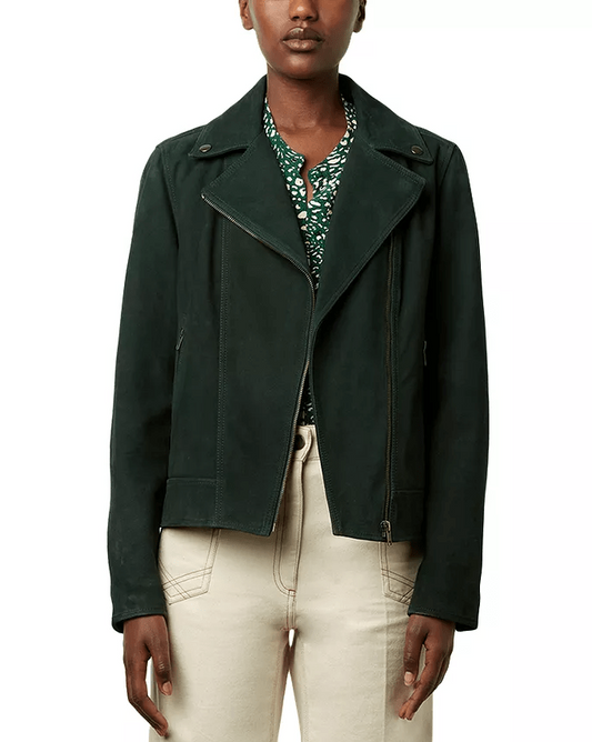 Women's Royal Green Suede Leather Biker Jacket