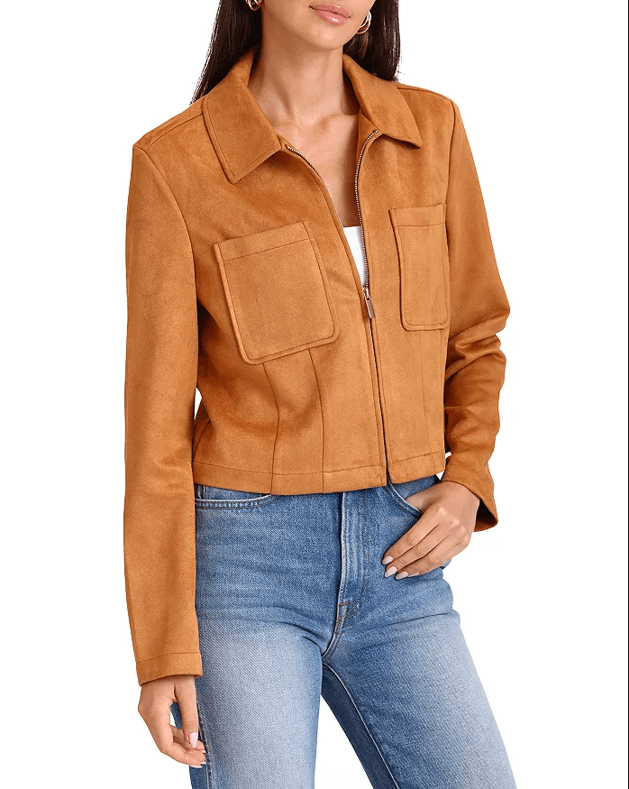 Women's Brown Suede Leather Harrington Jacket