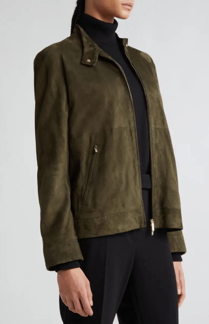 Women's Khaki Suede Leather Motorcycle Jacket