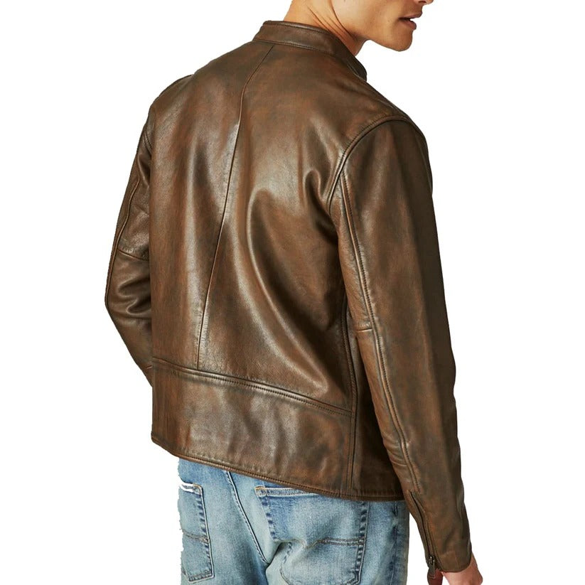 Men's Distressed Motorcycle Leather Jacket in Black Rugged and Timeless