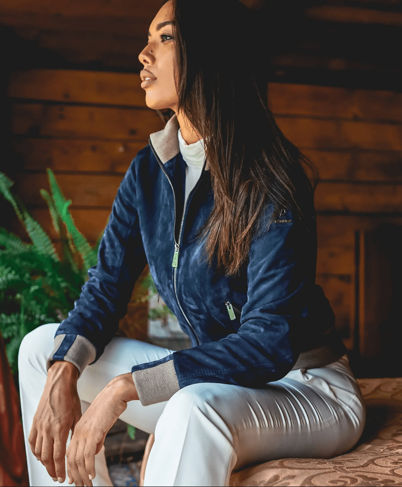 Women's Royal Blue Suede Bomber Leather Jacket
