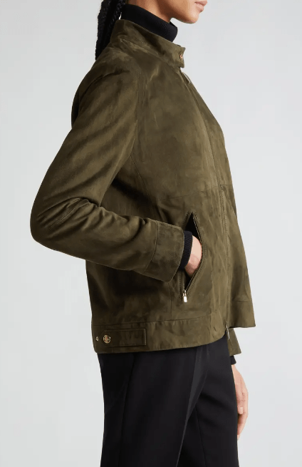 Women's Khaki Suede Leather Motorcycle Jacket