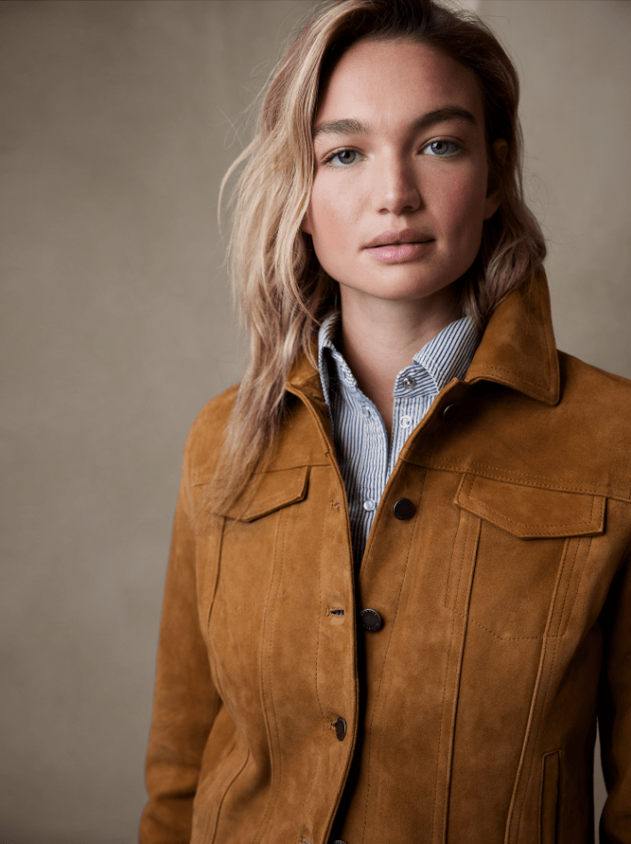 Women's Brown Suede Leather Trucker Jacket