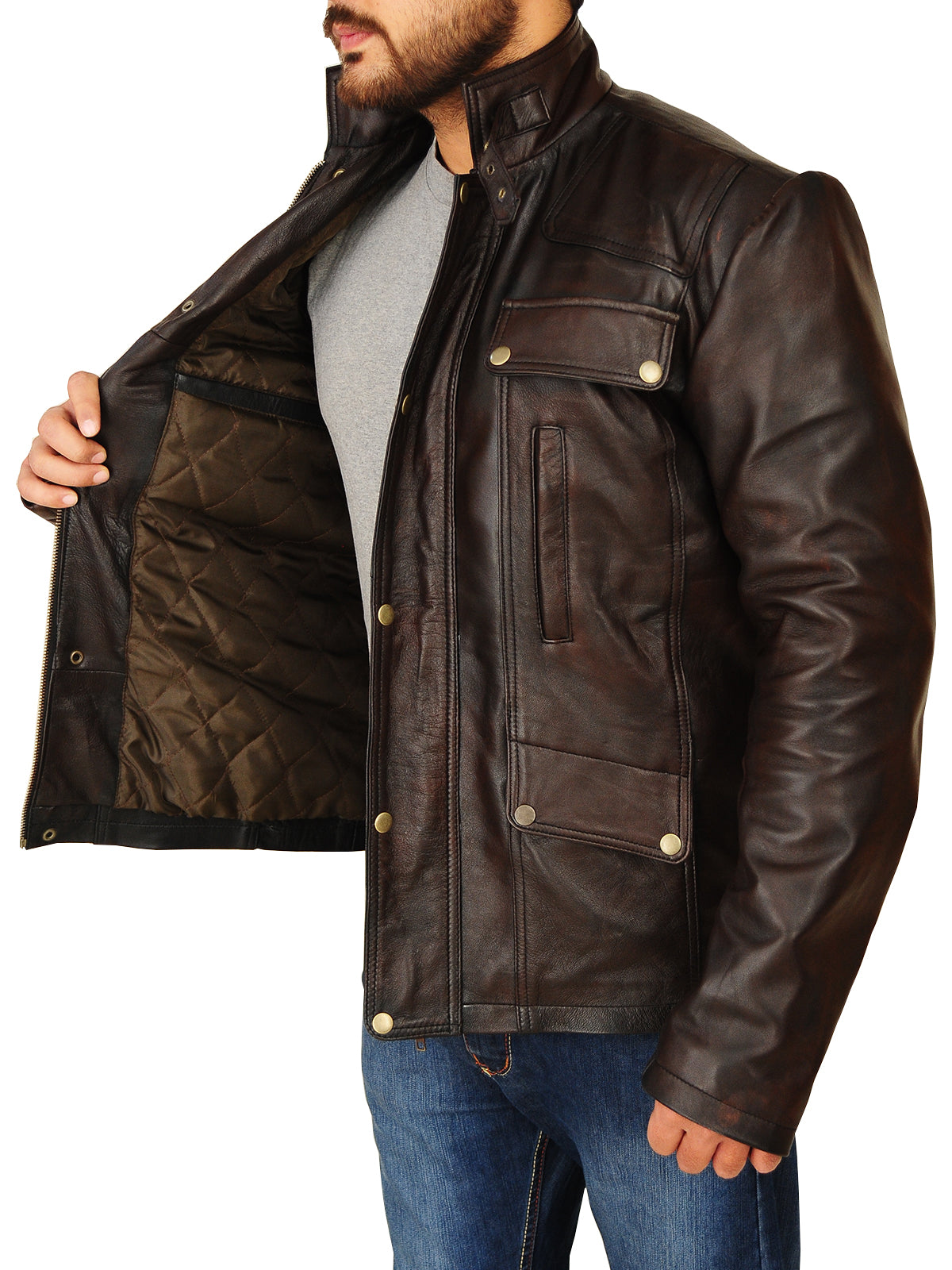 "Men’s Dark Brown Leather Jacket – Avanzar Leather