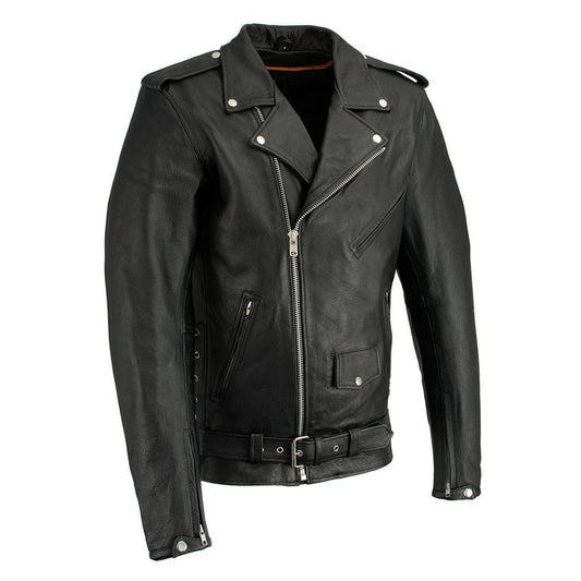 Men’s Black Police-Style Motorcycle Leather Jacket