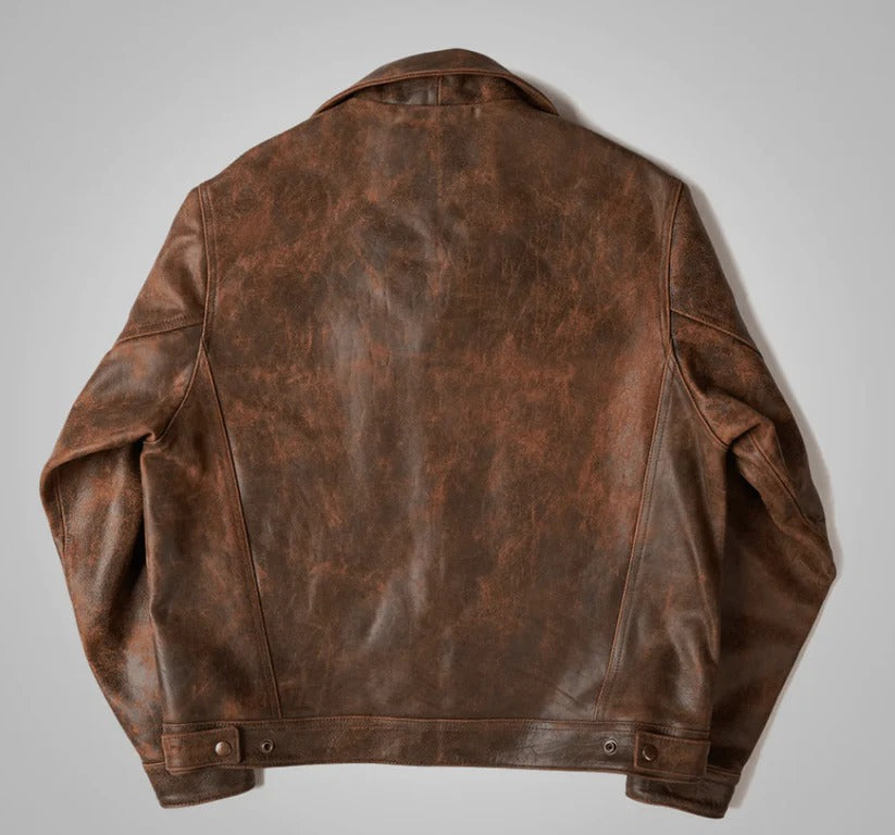 Men's Trucker Distressed Dark Brown Leather Jacket Rugged Style Redefined