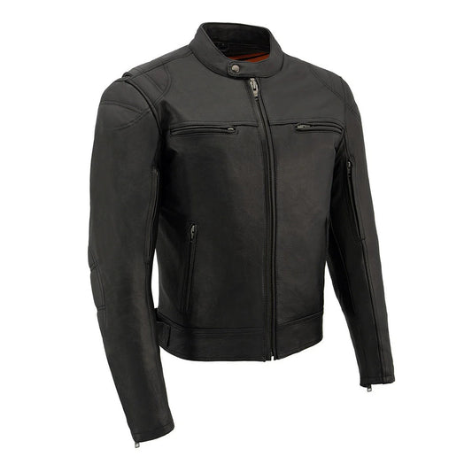 Men’s Black Vented Leather Motorcycle Jacket