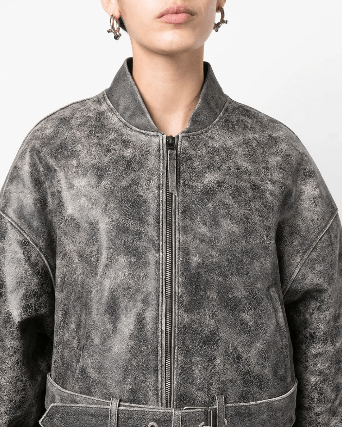 Women’s Gray Distressed Vintage Leather Jacket