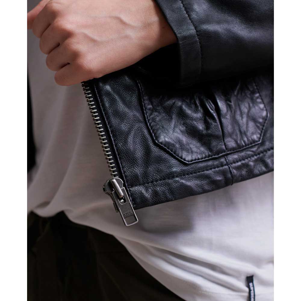 Women's Black Harrington Trucker Leather Jacket with Classic Fit