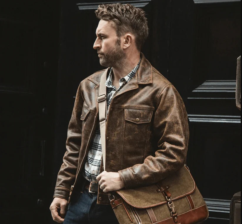 Men's Trucker Distressed Dark Brown Leather Jacket Rugged Style Redefined