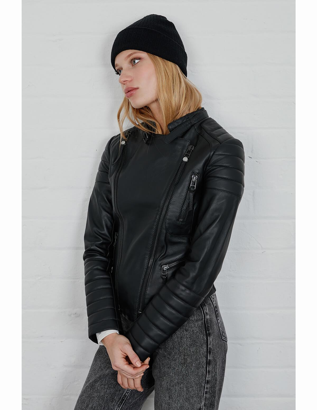 Women's Black Cafe Racer Leather Jacket