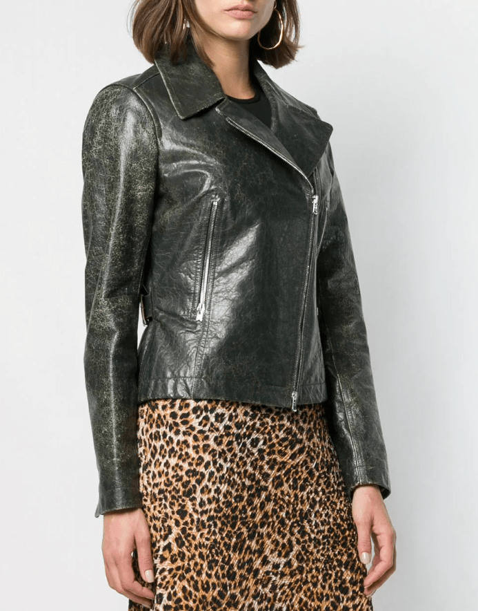 Women's Khaki Distressed Vintage Leather Jacket