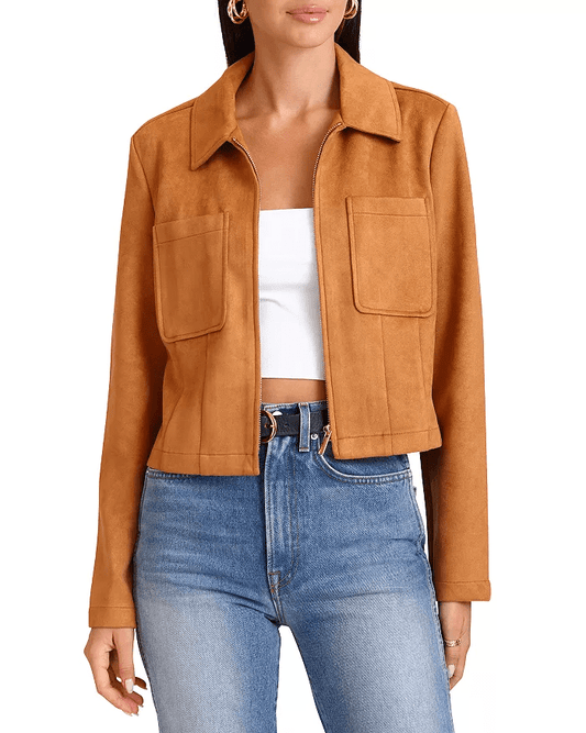 Women's Brown Suede Leather Harrington Jacket