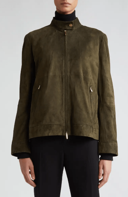 Women's Khaki Suede Leather Motorcycle Jacket