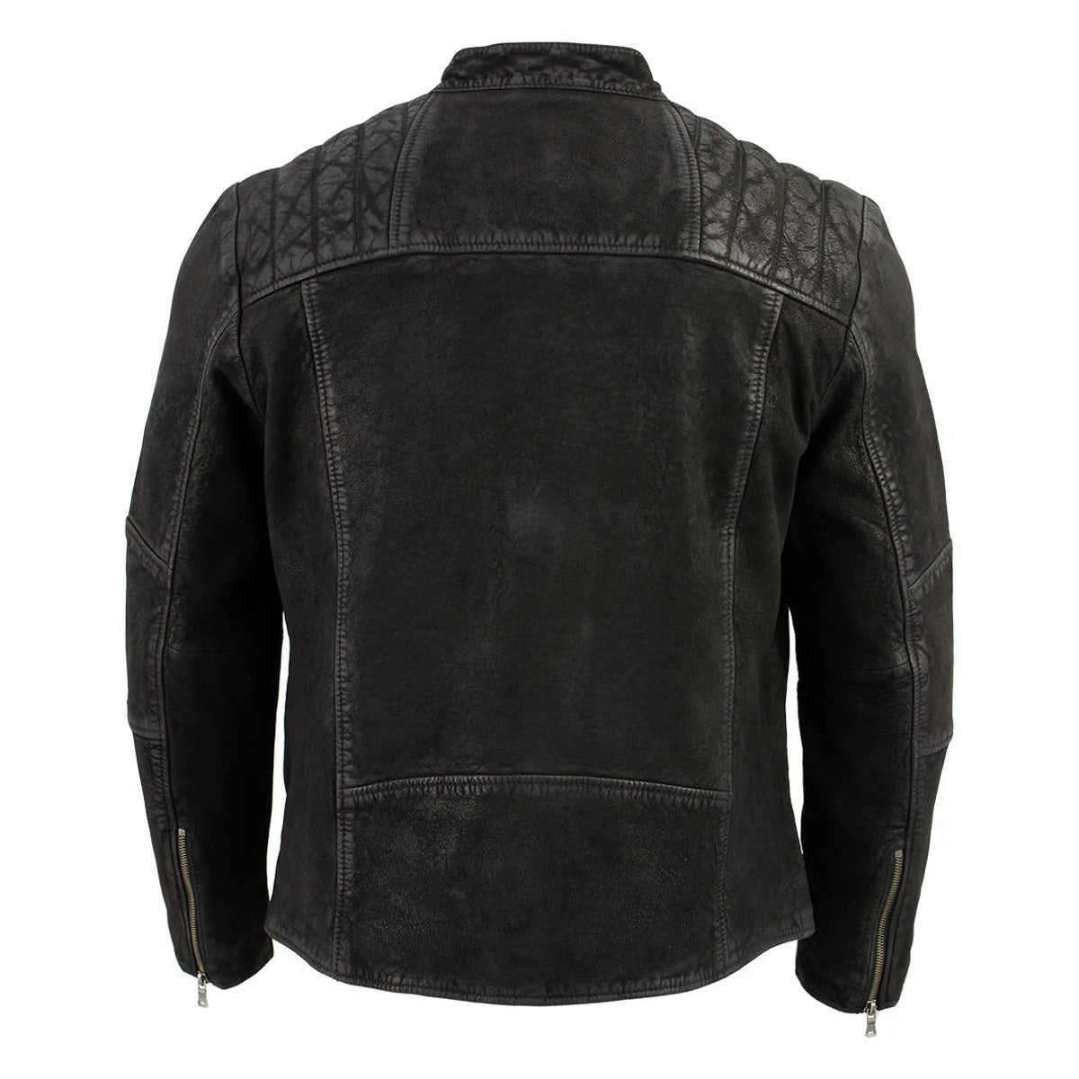Men’s Black Nubuck Leather Moto-Style Zipper Jacket
